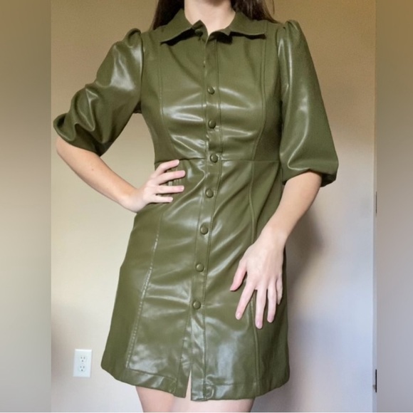Faux Leather Button Dress - Picture 2 of 6